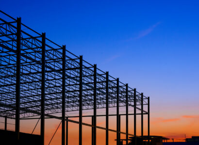 Construction work at sunset