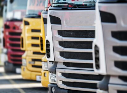 Trucks parked in a line