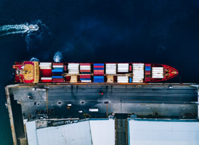 Container ship docked at port