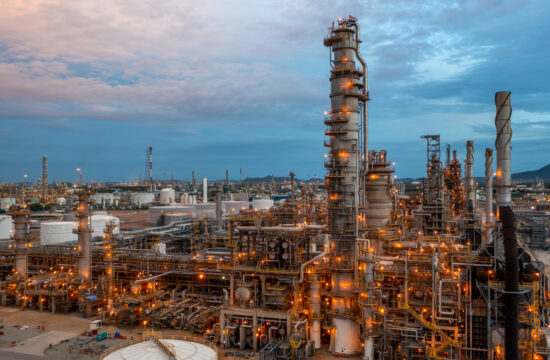 Oil refinery plant from industry zone, Aerial view oil and gas p