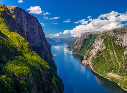 Majestic Fjords of Norway Stunning Aerial View Showcasing the Scenic Beauty of Lysefjord